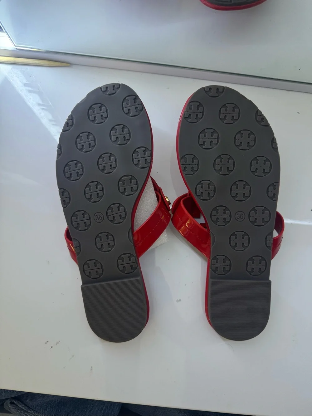 Tory Burch Red Patent Miller Logo Thong Sandals